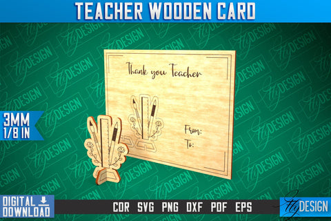 Teacher Wooden Card Laser Cut | Teacher Gift Laser Cut Design | CNC Files SVG Fly Design 