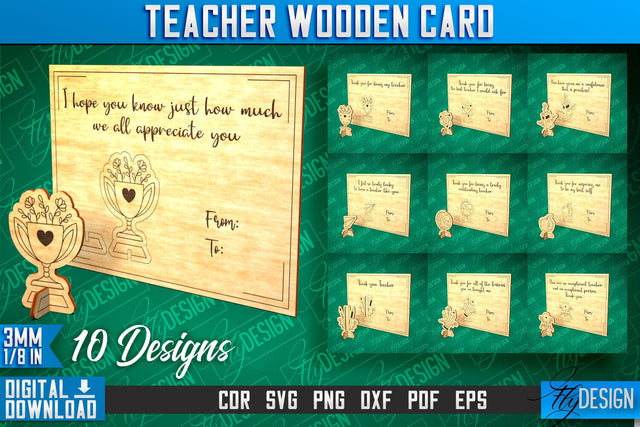 Teacher Wooden Card Laser Cut | Teacher Gift Laser Cut Design | CNC Files SVG Fly Design 