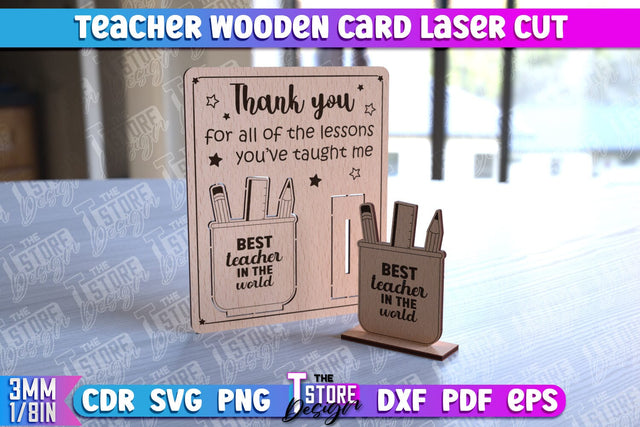 Teacher Wooden Card Laser Cut | Teacher Gift Laser Cut Design | CNC Files SVG The T Store Design 