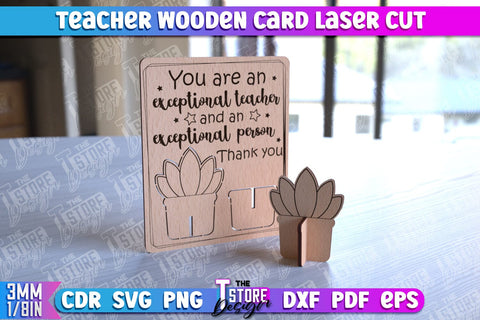 Teacher Wooden Card Laser Cut | Teacher Gift Laser Cut Design | CNC Files SVG The T Store Design 