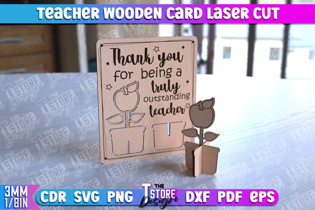 Teacher Wooden Card Laser Cut | Teacher Gift Laser Cut Design | CNC Files SVG The T Store Design 