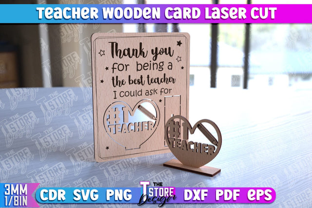 Teacher Wooden Card Laser Cut | Teacher Gift Laser Cut Design | CNC Files SVG The T Store Design 