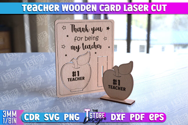 Teacher Wooden Card Laser Cut | Teacher Gift Laser Cut Design | CNC Files SVG The T Store Design 