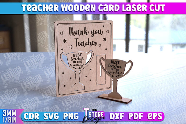 Teacher Wooden Card Laser Cut | Teacher Gift Laser Cut Design | CNC Files SVG The T Store Design 