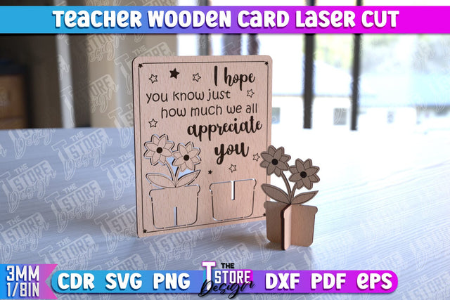Teacher Wooden Card Laser Cut | Teacher Gift Laser Cut Design | CNC Files SVG The T Store Design 