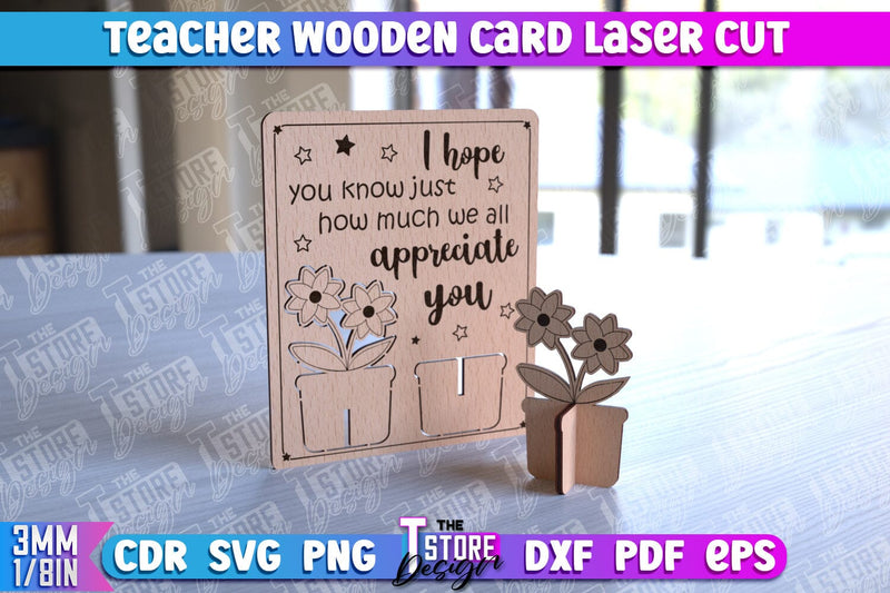 Teacher Wooden Card Laser Cut | Teacher Gift Laser Cut Design | CNC Files SVG The T Store Design 