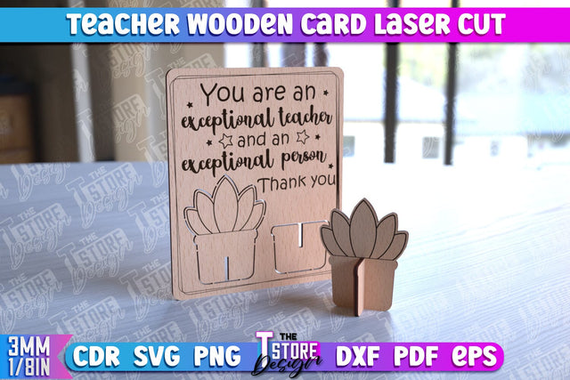 Teacher Wooden Card Laser Cut | Teacher Gift Laser Cut Design | CNC Files SVG The T Store Design 