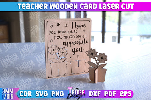 Teacher Wooden Card Laser Cut | Teacher Gift Laser Cut Design | CNC Files SVG The T Store Design 