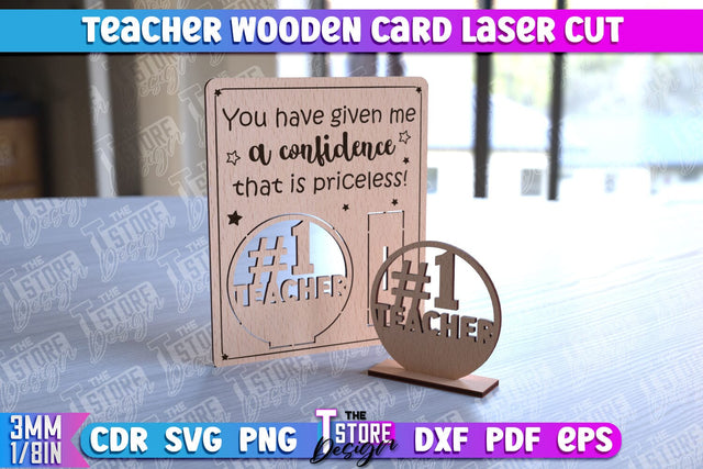 Teacher Wooden Card Laser Cut | Teacher Gift Laser Cut Design | CNC Files SVG The T Store Design 