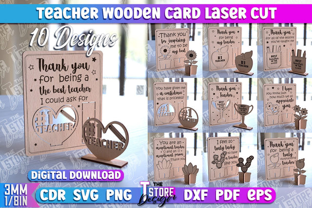 Teacher Wooden Card Laser Cut | Teacher Gift Laser Cut Design | CNC Files SVG The T Store Design 
