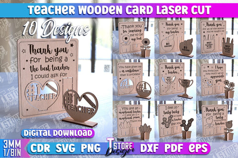 Teacher Wooden Card Laser Cut | Teacher Gift Laser Cut Design | CNC Files SVG The T Store Design 