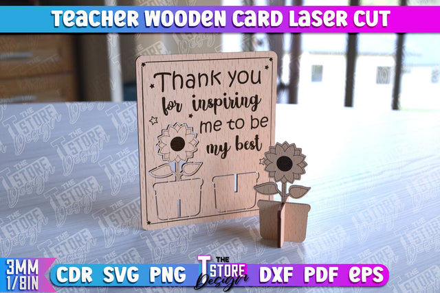 Teacher Wooden Card Laser Cut | Teacher Gift Laser Cut Design | CNC Files SVG The T Store Design 