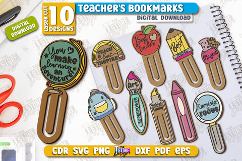 Teacher's Bookmarks Laser Cut Bundle | Book Marker | Page Holder | School Design | CNC Files SVG The T Store Design 