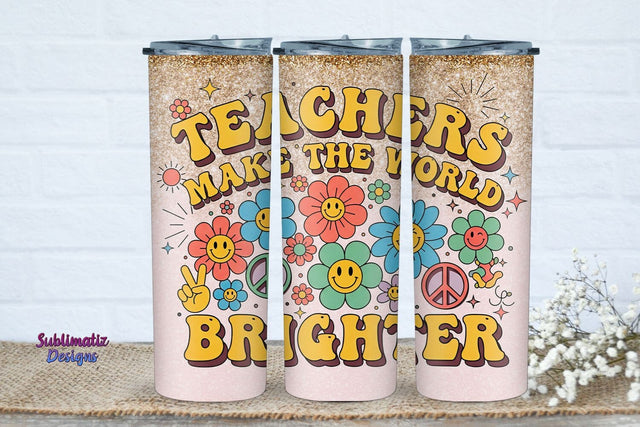 Teachers Brighten the World Skinny Tumbler Wrap 20oz | Tumbler Wrap for Sublimation Sublimation Sublimatiz Designs 