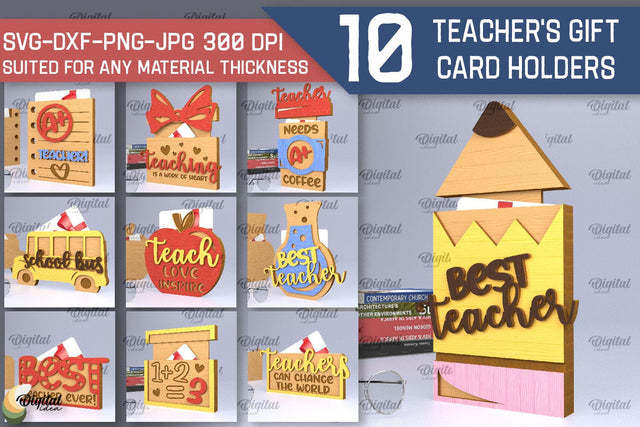 Teachers Gift Card Holders Laser Cut Bundle. Gift for Teachers SVG SVG Evgenyia Guschina 