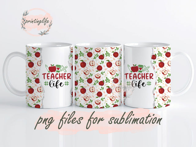 Teacher's Life Apples Mug Wrap Design, Instant Digital Design Download Mug Wrap Design, Mug Design PNG Sublimation PrintingLife 