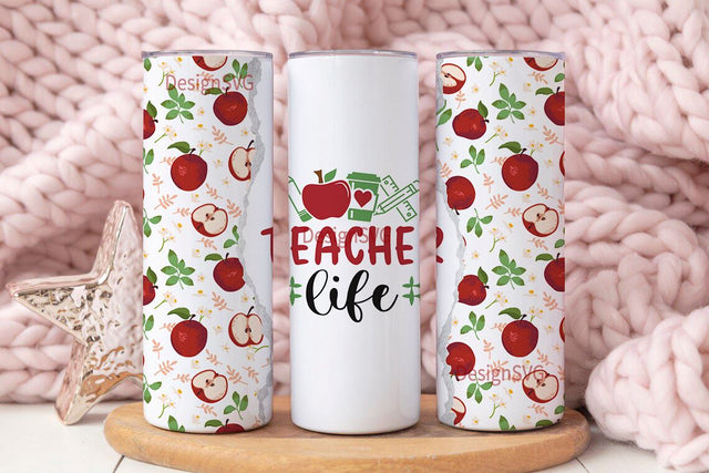 Teacher's Life Apples Tumbler Design, Teacher life 20oz Skinny Tumbler Sublimation Designs, Teacher PNG File Digital Download,Teacher life PNG, Teacher tumbler png Sublimation DesignSVG 