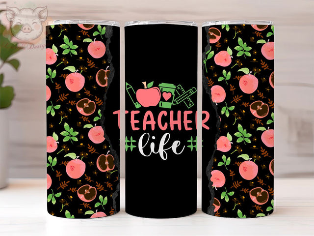 Teacher's Life Apples Tumbler Design, Teacher life 20oz Skinny Tumbler Sublimation Designs, Teacher PNG File Digital Download,Teacher life PNG, Teacher tumbler png Sublimation Lara' s Designs 