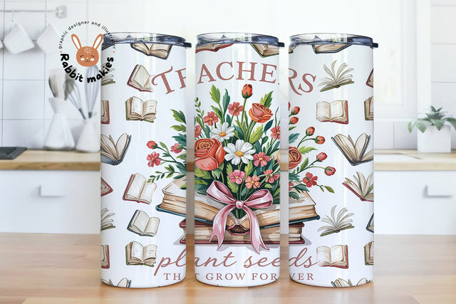 Teachers Plant Seeds Tumbler Wrap | 20 oz Skinny Tumbler PNG | Teacher Appreciation Gift | Digital Download Sublimation Rabbitmakies 