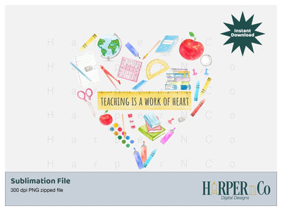 Teaching is Work of Heart SVG PNG Cut EPS File SVG HarperNCo 