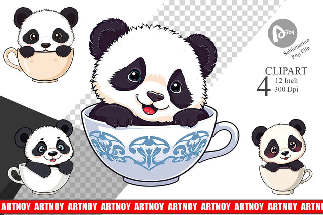 Teacup Panda Clipart Sublimation artnoy 