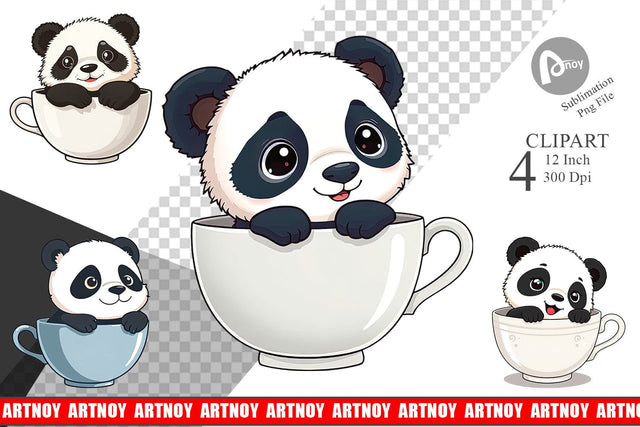 Teacup Panda Clipart Sublimation artnoy 