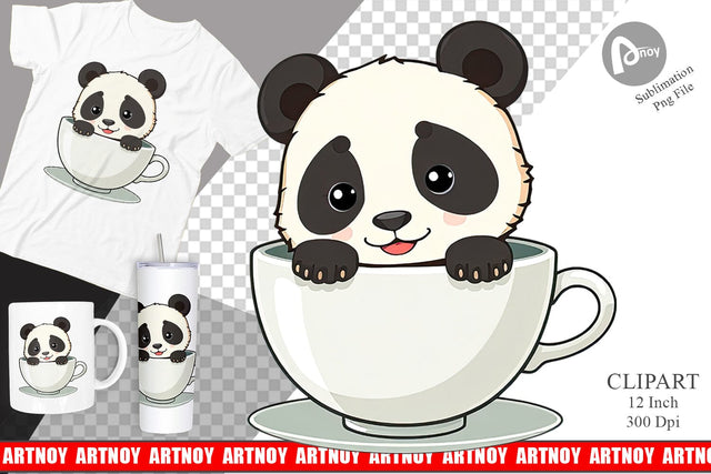 Teacup Panda Clipart Sublimation artnoy 