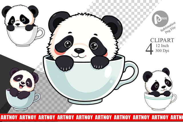 Teacup Panda Clipart Sublimation artnoy 