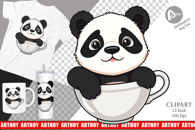 Teacup Panda Clipart Sublimation artnoy 