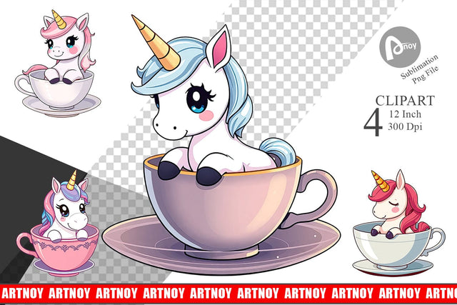 Teacup Unicorn Clipart Sublimation artnoy 