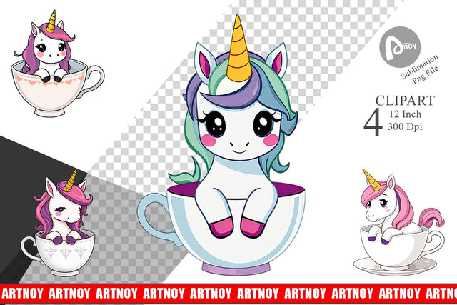 Teacup Unicorn Clipart Sublimation artnoy 