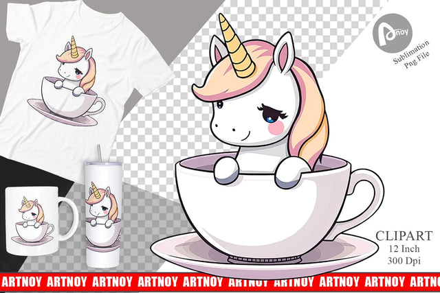Teacup Unicorn Clipart Sublimation artnoy 
