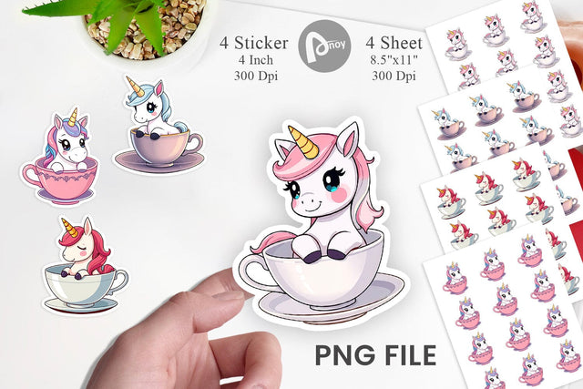 Teacup Unicorn Sticker Sublimation artnoy 