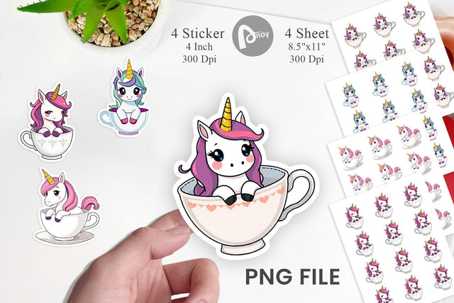 Teacup Unicorn Sticker Sublimation artnoy 