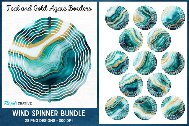 Teal and Gold Agate Borders Wind Spinner Bundle Sublimation Regulrcrative 