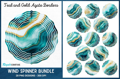 Teal and Gold Agate Borders Wind Spinner Bundle Sublimation Regulrcrative 