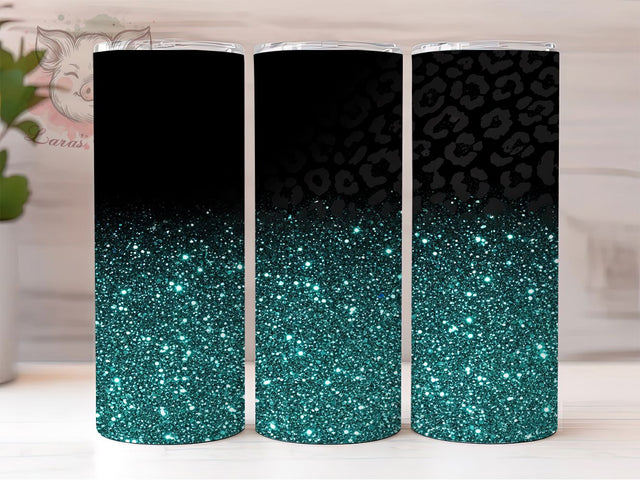 Teal Black Glitter Leopard Tumbler, Black Glitter Leopard Pattern, Sparkly Animal Print Design, 20Oz Sublimation Wrap, Glam Leopard Art, Shiny Leopard Texture, Tumbler Sublimation Sublimation Lara' s Designs 