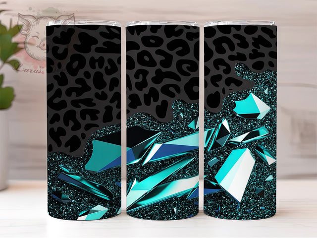 Teal Black Glitter Leopard Tumbler, Black Glitter Leopard Pattern, Sparkly Animal Print Design, 20Oz Sublimation Wrap, Glam Leopard Art, Shiny Leopard Texture, Tumbler Sublimation Sublimation Lara' s Designs 