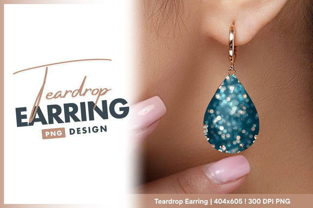 Teal bokeh background with floral teardrop earring Sublimation Regulrcrative 