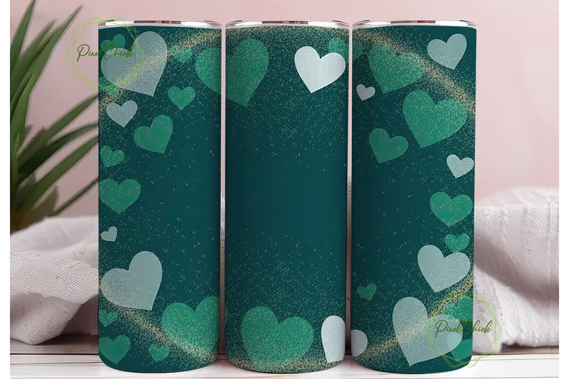 Teal Bokeh Hearts 20oz Tumbler Wrap Sublimation PixelChick 