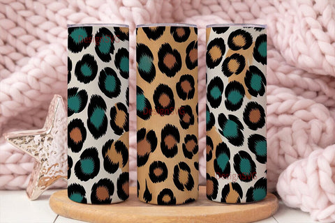 Teal Brown Leopard 20oz Tumbler Wrap Sublimation DesignSVG 