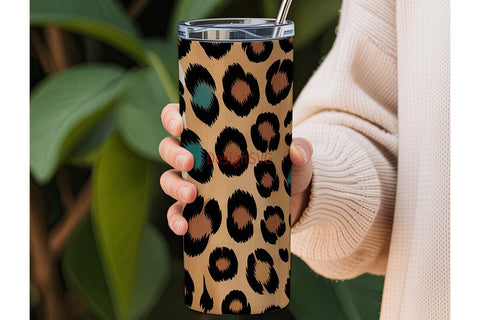 Teal Brown Leopard 20oz Tumbler Wrap Sublimation DesignSVG 