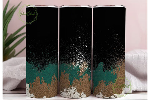 Teal Brown Leopard Splash 20oz Tumbler Sublimation PixelChick 