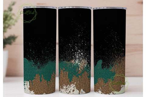 Teal Brown Leopard Splash 20oz Tumbler Sublimation PixelChick 