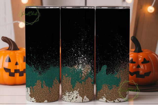 Teal Brown Leopard Splash 20oz Tumbler Sublimation PixelChick 