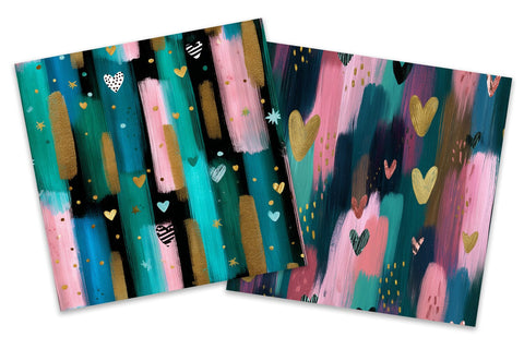 Teal Brushstrokes Hearts Digital Paper Pack Sublimation BijouBay 