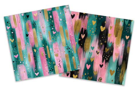 Teal Brushstrokes Hearts Digital Paper Pack Sublimation BijouBay 