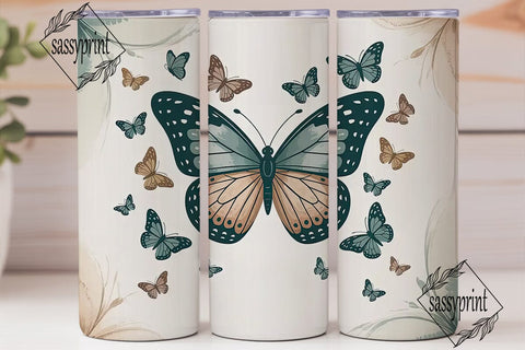Teal Butterfly 20oz Tumbler Wrap Sublimation sassyprint 