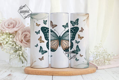 Teal Butterfly 20oz Tumbler Wrap Sublimation sassyprint 