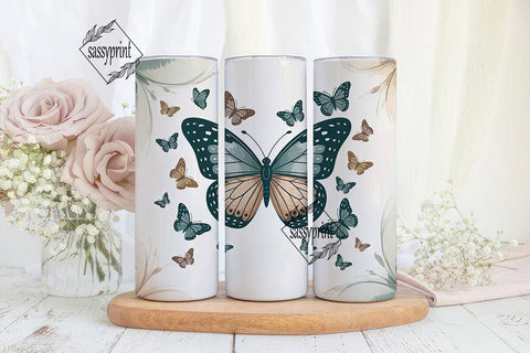 Teal Butterfly 20oz Tumbler Wrap Sublimation sassyprint 